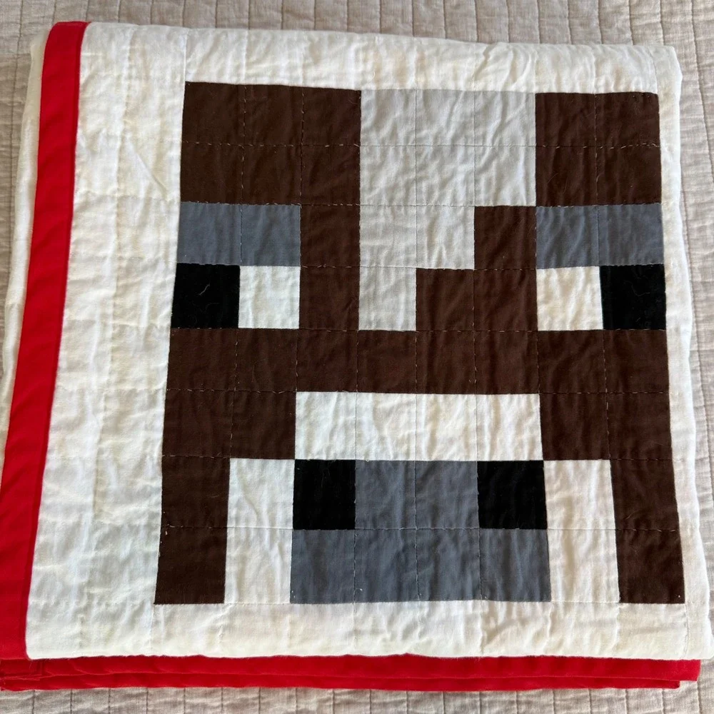 Handmade Minecraft Character Patchwork Quilt 50x65 Red Border Gamer Bedding